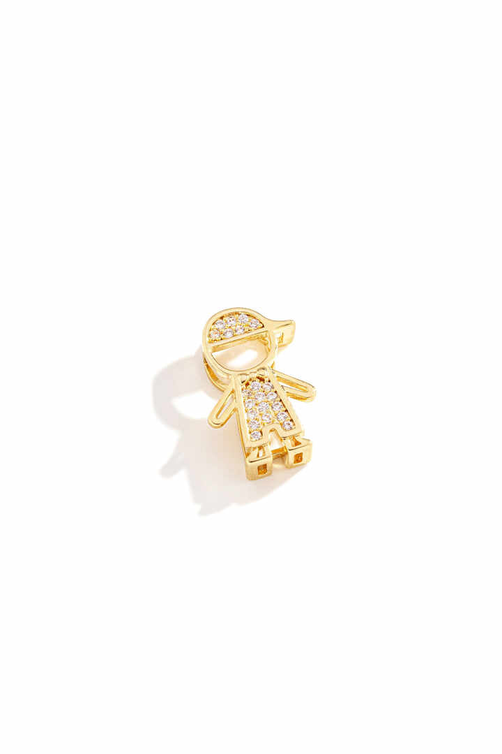 Pingente - Pingente Menino Cravejado com Passante. Menino cravejado com detalhe passante. Ideal para representar filhos.